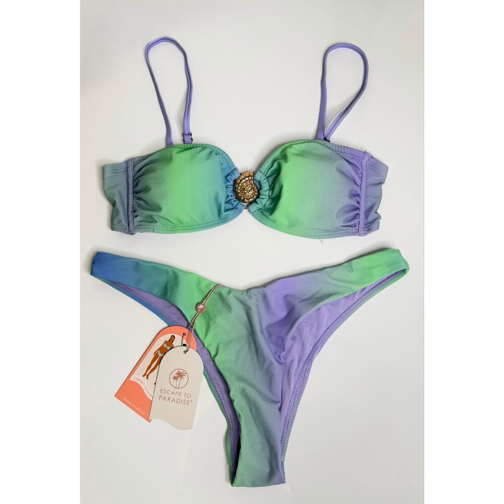 Escape to Paradise Purple & Green Gradient Bandeau Bikini Set Size M